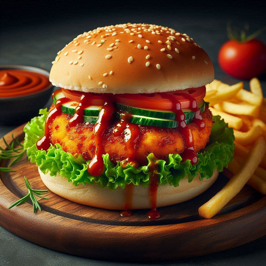 Schezwan Aloo Tikki Burger